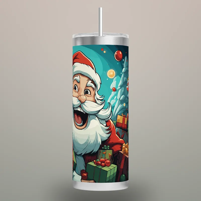 Santa Comicbook 3D Tumbler Sublimation Design: 20 oz Skinny Wrap, product render