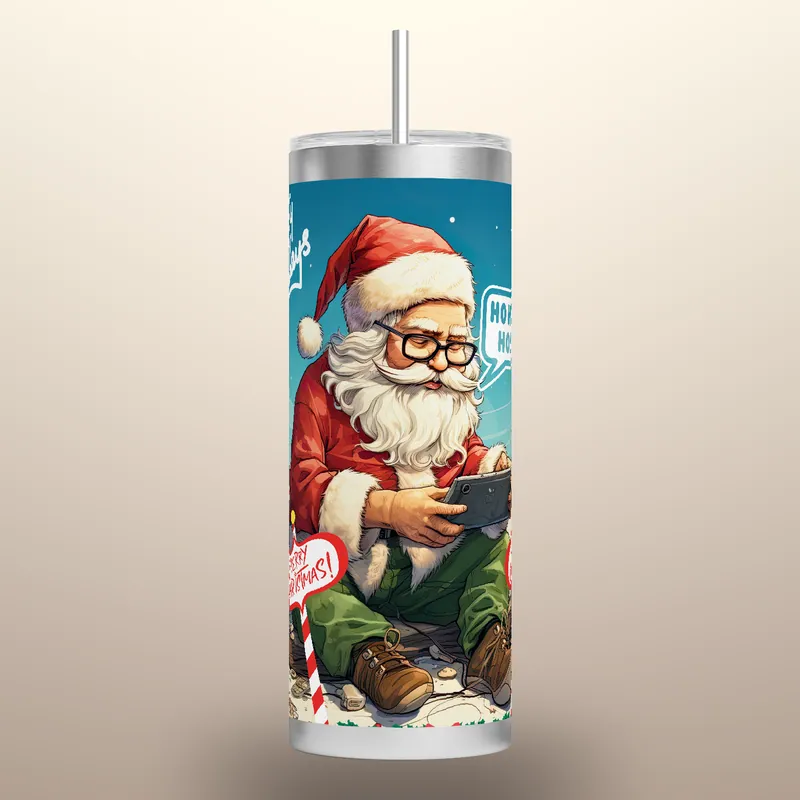 Santa Gaming 20oz Tumbler Wrap: Christmas Gamer Design, product render