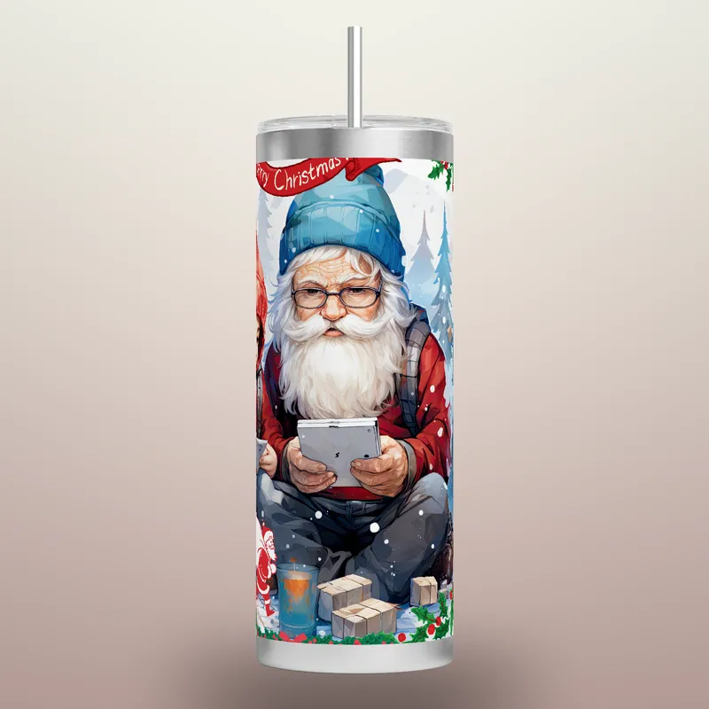 Santa Gnome Tablet 20oz Tumbler Wrap: Christmas Tech Design, product render