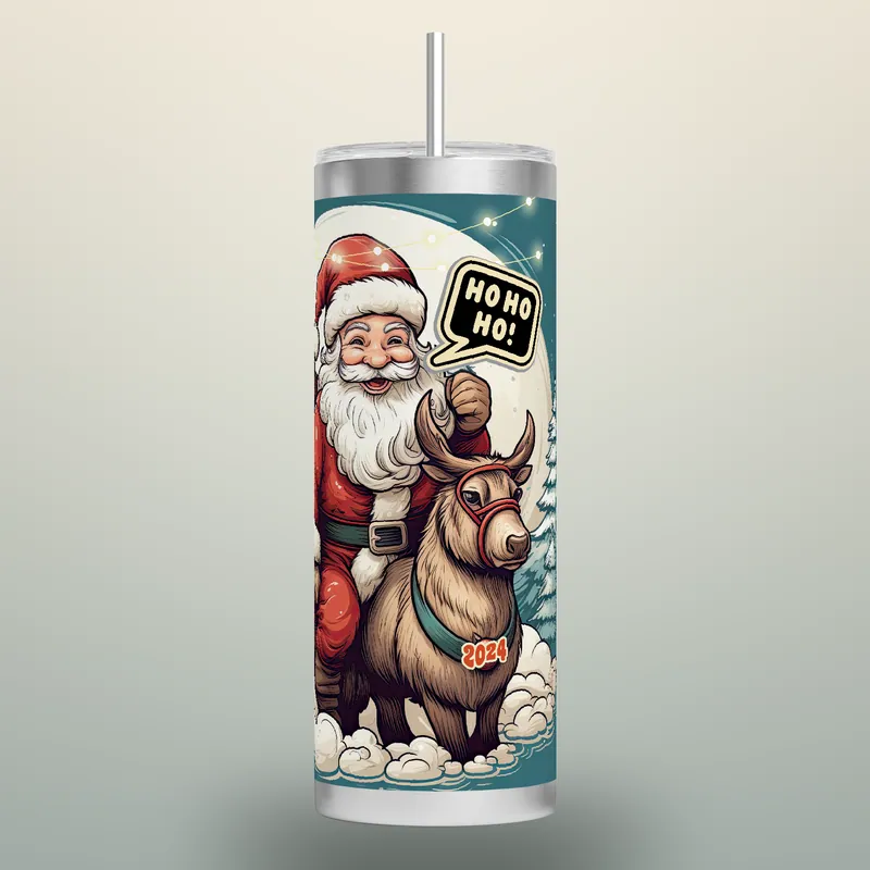 Santa Reindeer Tumbler Wrap: Christmas Sublimation Design, product render