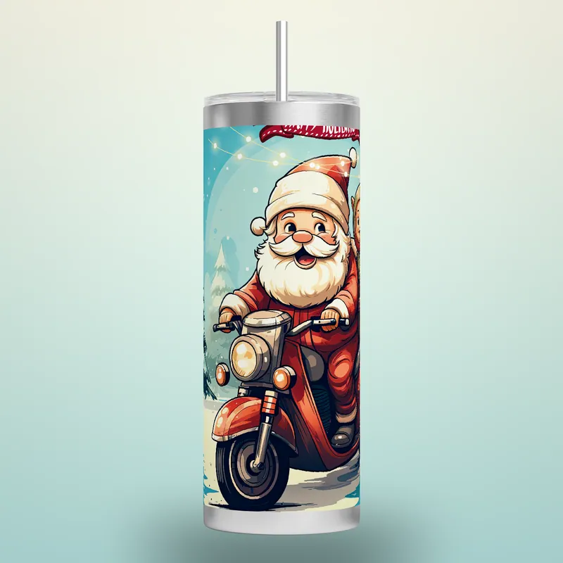 Santa Tumbler Wrap: Festive Christmas Bike Ride Design, product render