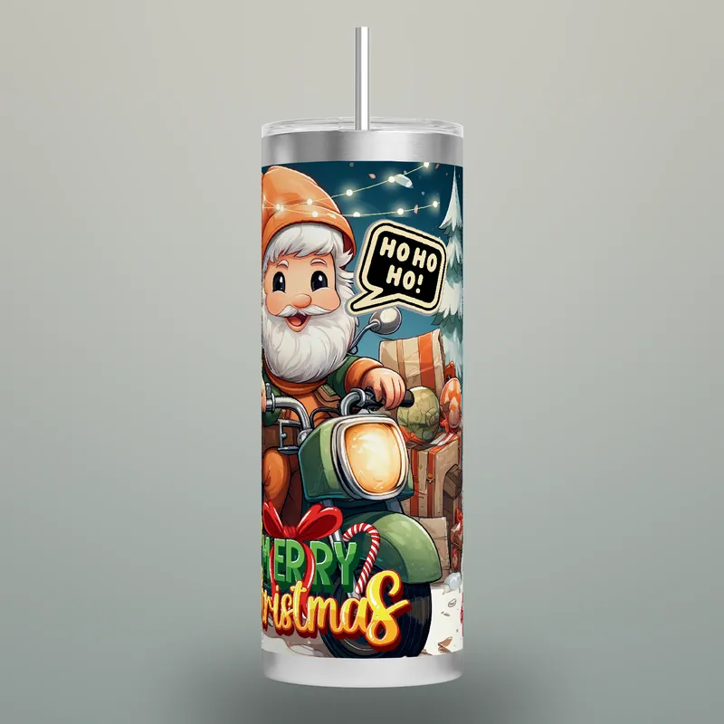 Santa's Bike Adventure Tumbler Wrap, Christmas Gift Design, product render