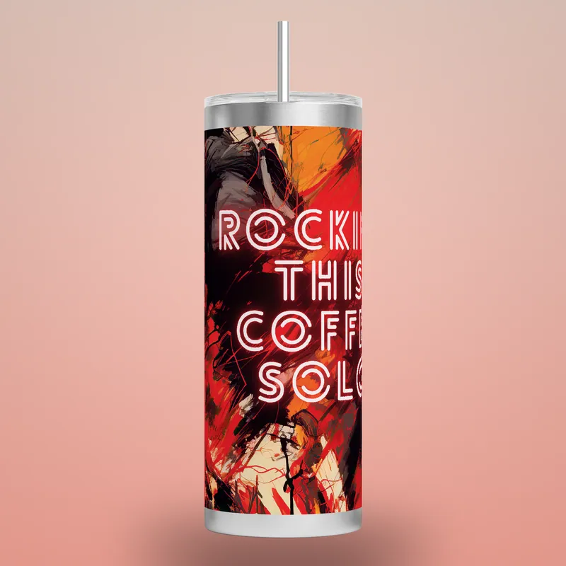 Sassy 20 oz Skinny Tumbler PNG: Rocking Coffee Solo, product render