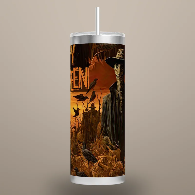 Scarecrow Happy Halloween 20 oz Tumbler Sublimation Design (PNG, Digital Download), product render