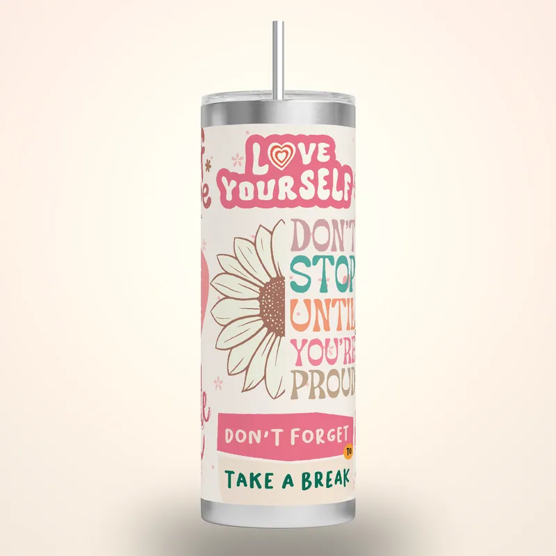 Self-Love Tumbler Design: Affirmation Wrap, product render