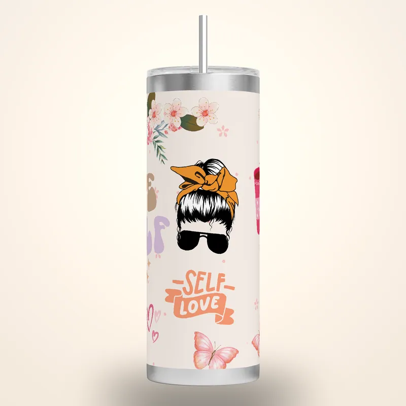 Self-Love Tumbler Wrap: Empowerment Affirmation Design (Digital PNG), product render