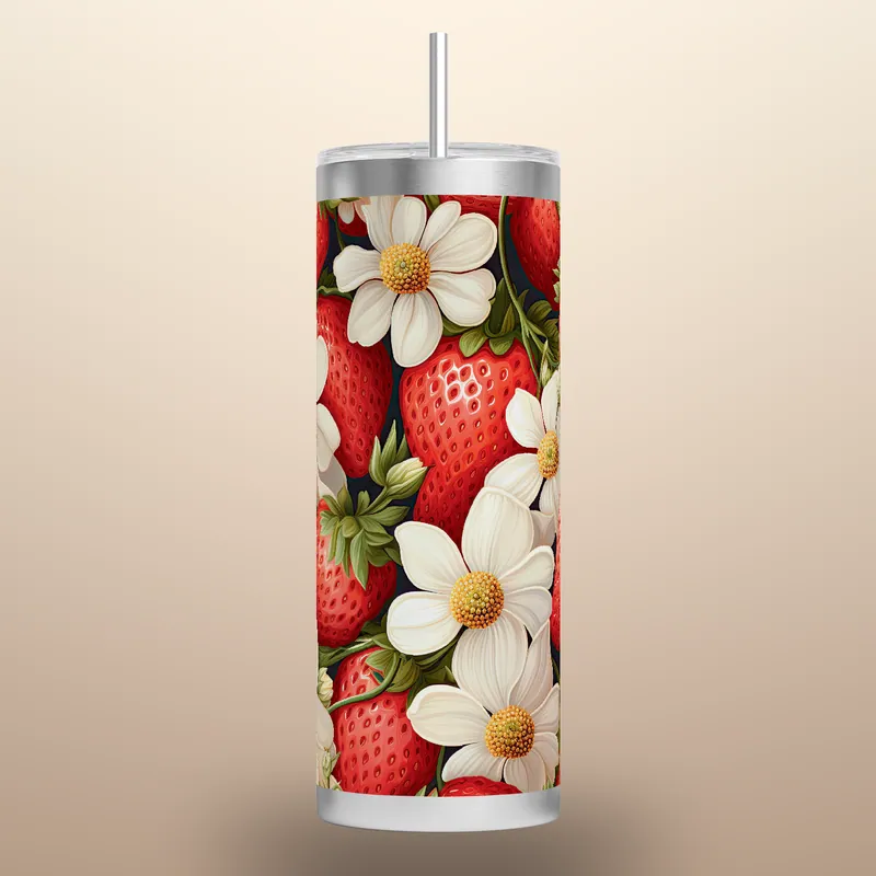 Strawberry & Daisy Tumbler Wrap: Seamless Floral Design, product render