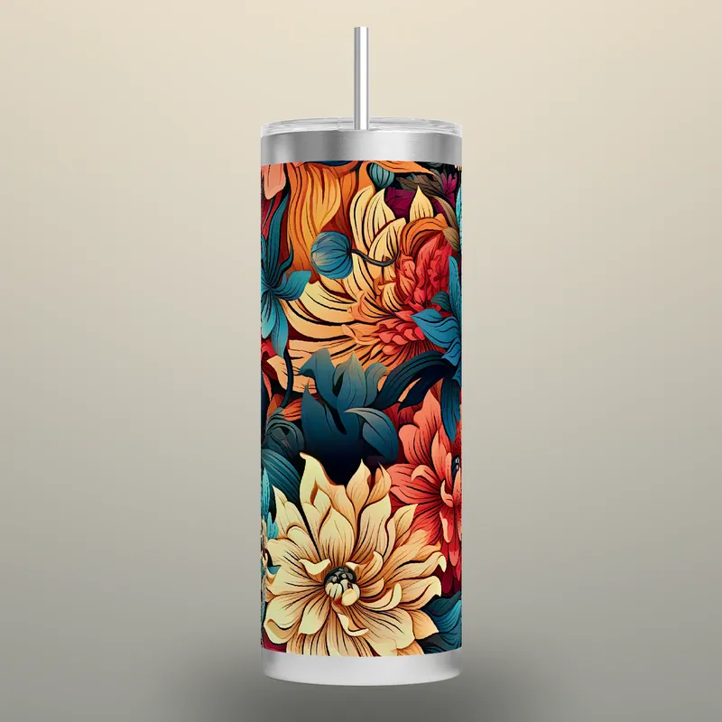Summer Floral Tumbler Wrap: 20 oz Skinny Tumbler Sublimation Design, product render
