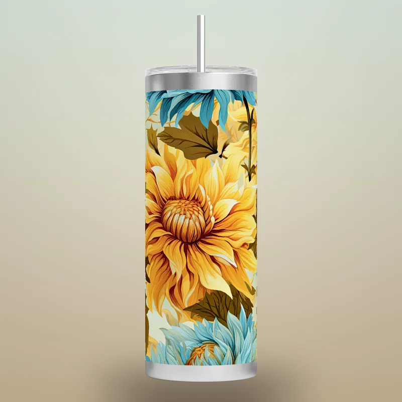 Sunflower Tumbler Wrap: Seamless Floral Design, product render