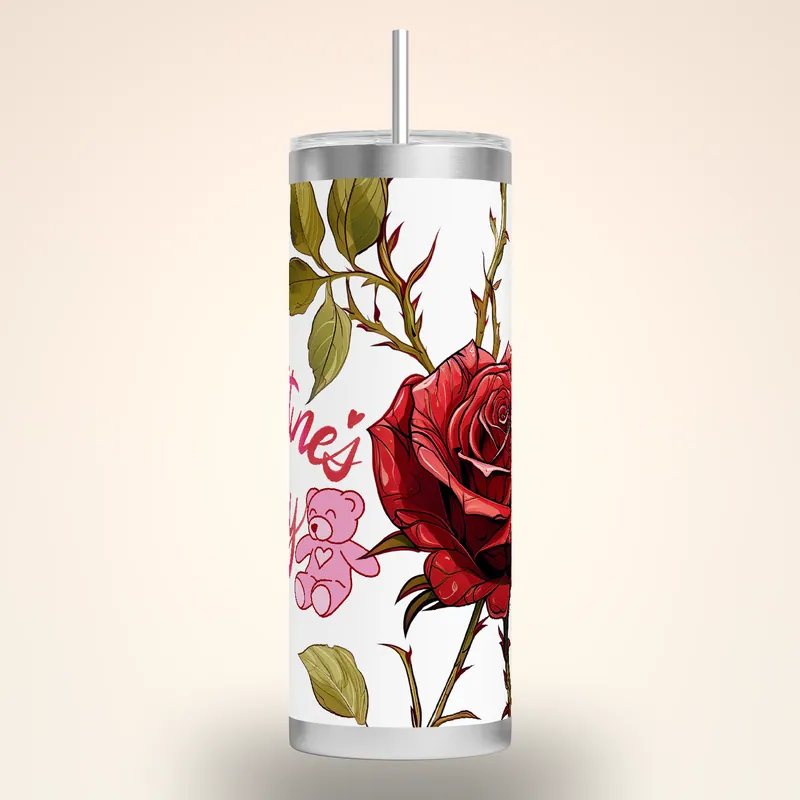 Valentine's Day Rose 20oz Tumbler Wrap Sublimation Design, product render