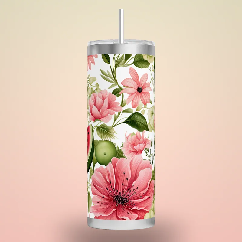Watermelon Peony Tumbler Wrap: Seamless Summer Design, product render