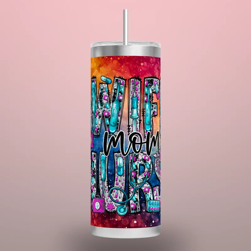 Wife Mom Nurse Tumbler Wrap: Seamless Sublimation Design (PNG), product render