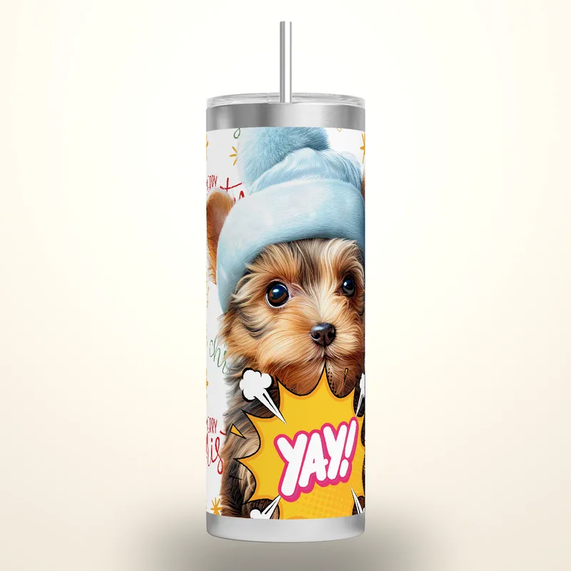 Yorkie Christmas 20oz Tumbler Wrap: Festive Dog Design, product render