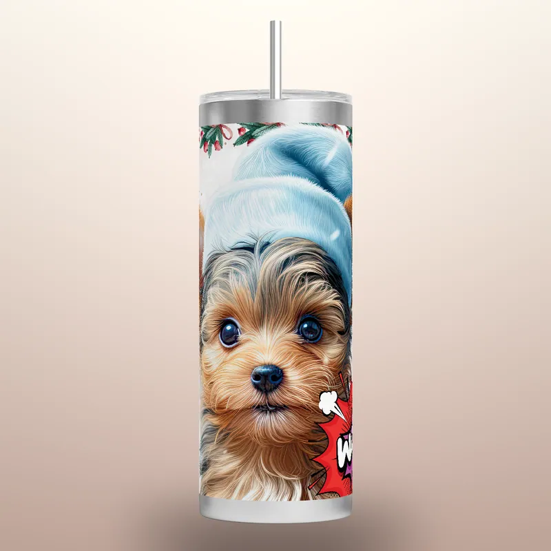 Yorkie Christmas Tumbler Wrap: Festive Dog Design, product render