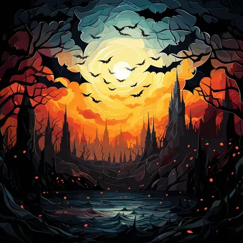 Bats in Moonlight Tumbler Sublimation Design: Halloween 20oz Skinny Wrap (PNG, Instant Download), the flat seamless artwork