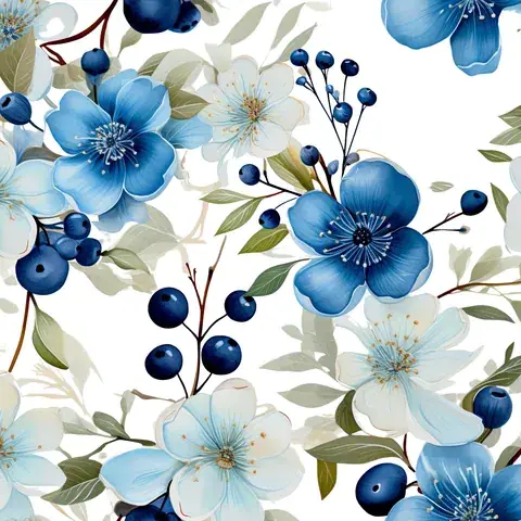 Blueberry Floral 20oz Tumbler Wrap: Seamless Sublimation Design (PNG), the flat seamless artwork