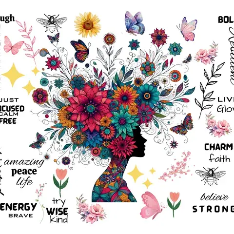 Butterfly Tumbler Sublimation Design: Inspirational Positive Affirmations, the flat seamless artwork