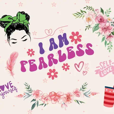 Fearless Tumbler Wrap: Self-Love Affirmation, 20oz Sublimation Design (Digital PNG), the flat seamless artwork