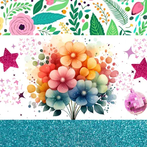 Floral Boho Rainbow Glitter 20oz Tumbler Wrap, the flat seamless artwork