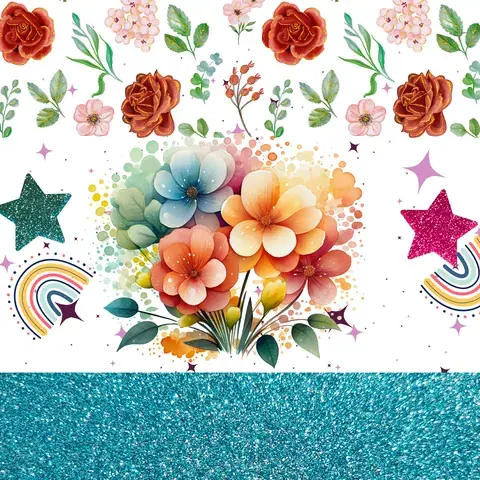 Floral Rose Rainbow Tumbler: Glitter Boho Design, the flat seamless artwork