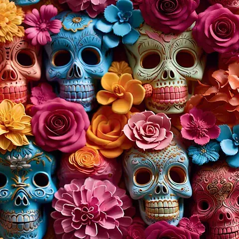 Halloween Sugar Skull Tumbler: Seamless Floral Design, the flat seamless artwork