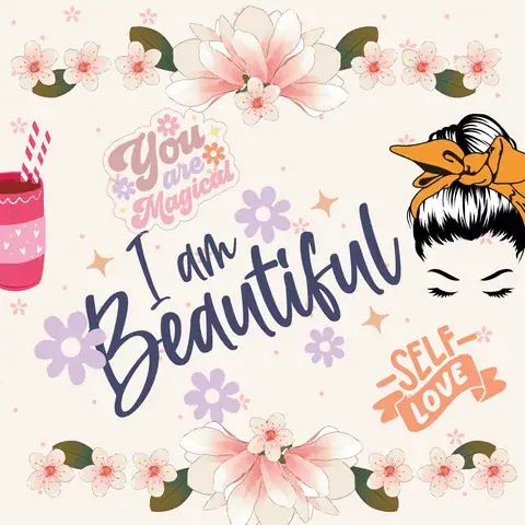 I am Beautiful Tumbler Wrap, Affirmation Design shown flat as a tumbler wrap