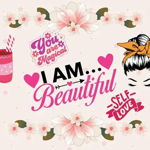 I Am Beautiful Tumbler Wrap, Positive Affirmation Design, the flat seamless artwork