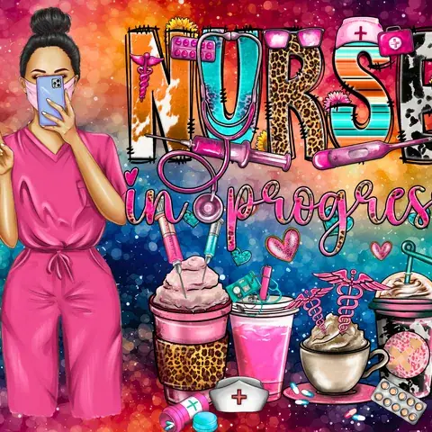 Nurse In Progress 20oz Tumbler Wrap: Seamless Sublimation Design (PNG), the flat seamless artwork