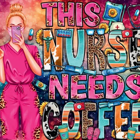 Nurse Life Coffee Tumbler Wrap: Seamless Sublimation Design, the flat seamless artwork