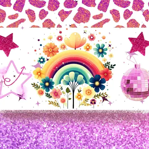 Rainbow Glitter Floral Tumbler Wrap: 20oz Skinny Sublimation Design