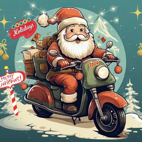 Santa Bike Ride 20oz Tumbler Wrap: Christmas Delivery, the flat seamless artwork