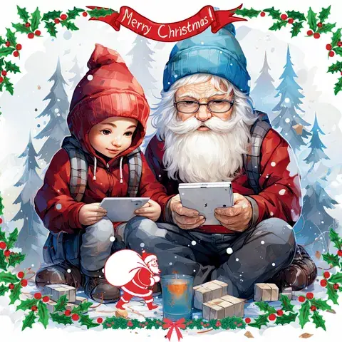 Santa Gnome Tablet 20oz Tumbler Wrap: Christmas Tech Design, the flat seamless artwork