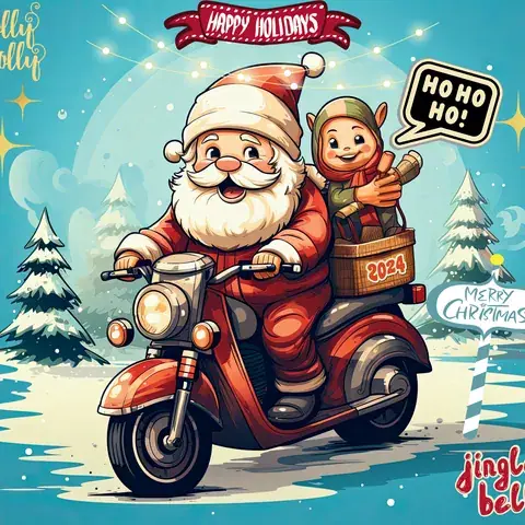 Santa Tumbler Wrap: Festive Christmas Bike Ride Design, the flat seamless artwork