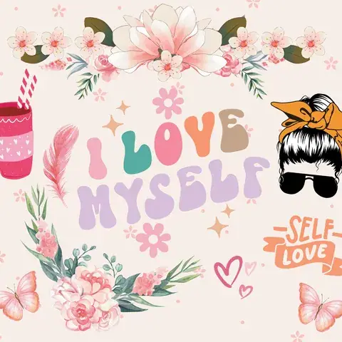 Self-Love Tumbler Wrap: Empowerment Affirmation Design (Digital PNG), the flat seamless artwork