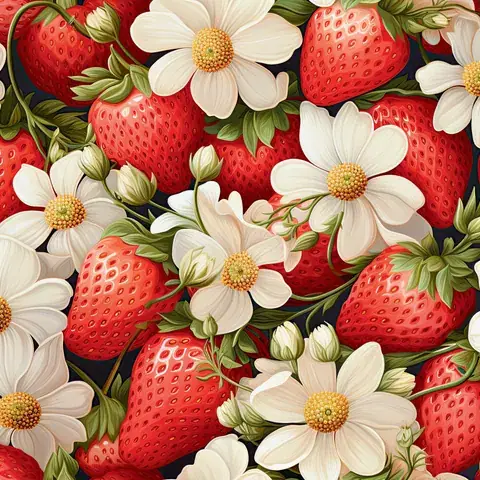 Strawberry & Daisy Tumbler Wrap: Seamless Floral Design, the flat seamless artwork