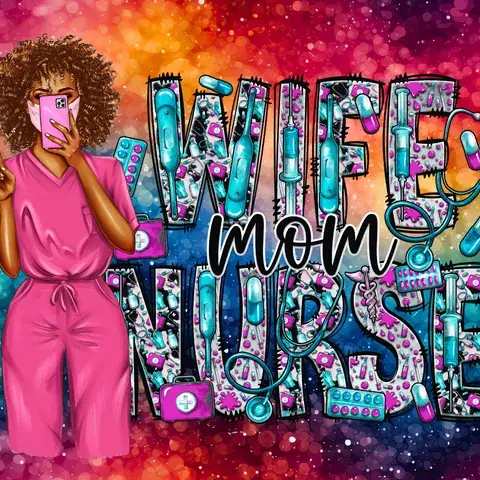 Wife Mom Nurse Tumbler Wrap: Seamless Sublimation Design (PNG)